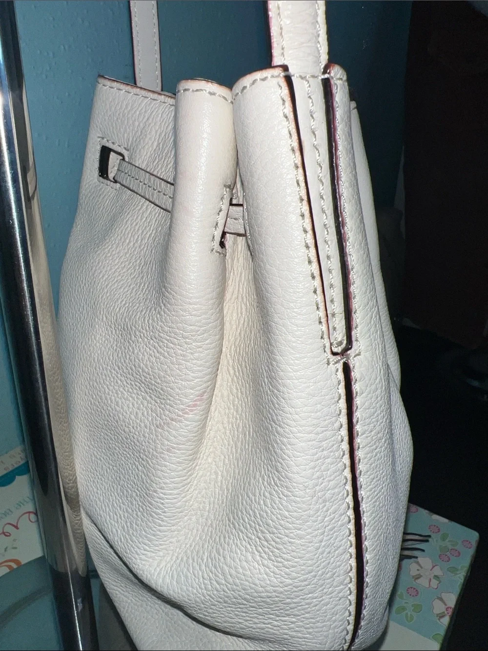 kate spade White Leather Drawstring Bucket Crossbody with Tassels